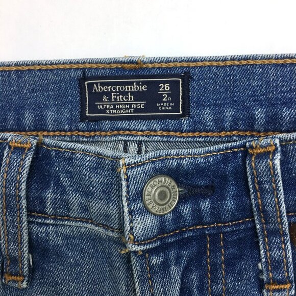 Abercrombie & Fitch Jeans Ultra High Rise Patchwork Straight Leg Frayed Hems 2 - Picture 3 of 8